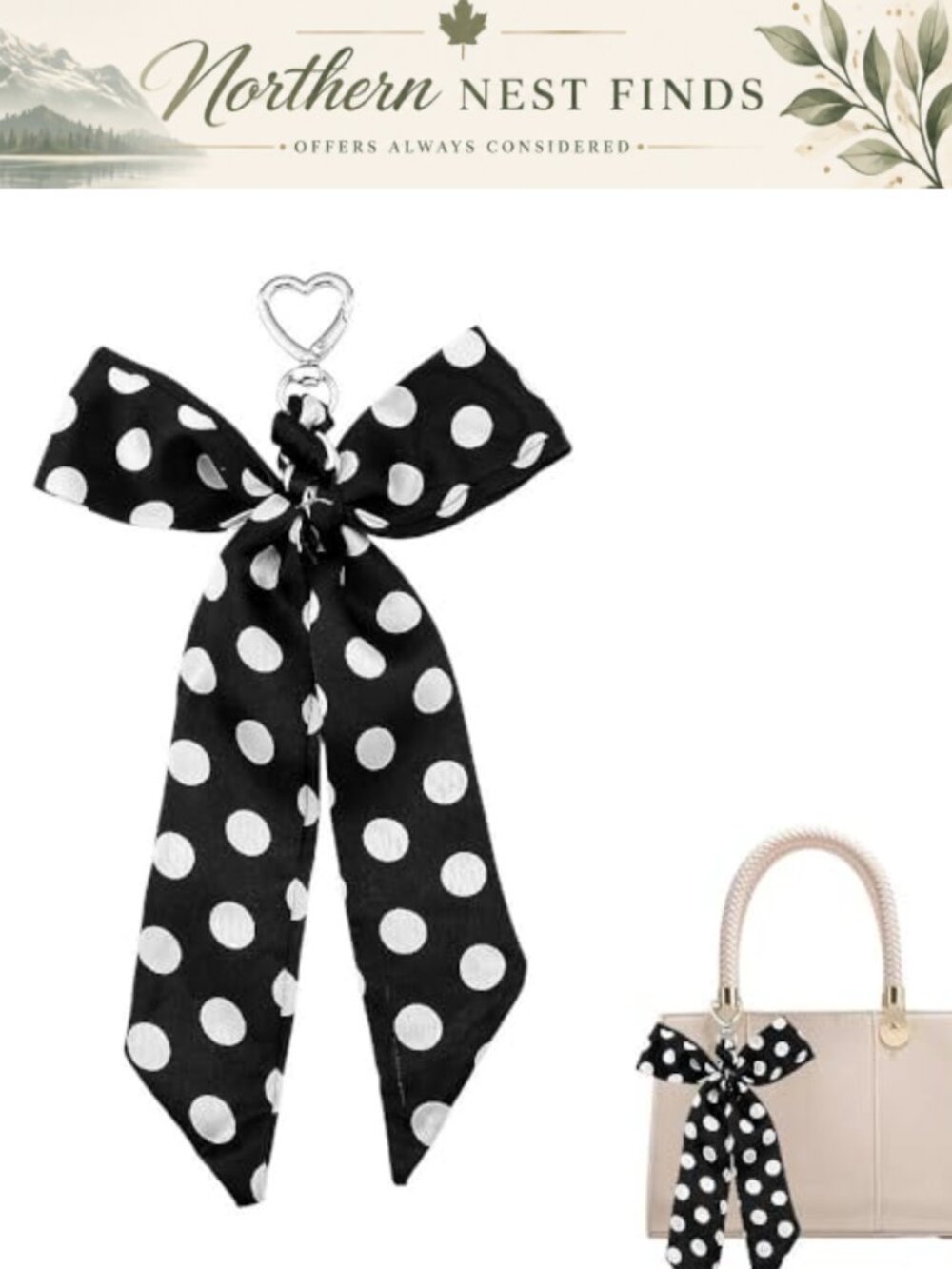 Polka Dot Silk Scarf Bag Charm Bow Keychain Purse Accessory for Handbags